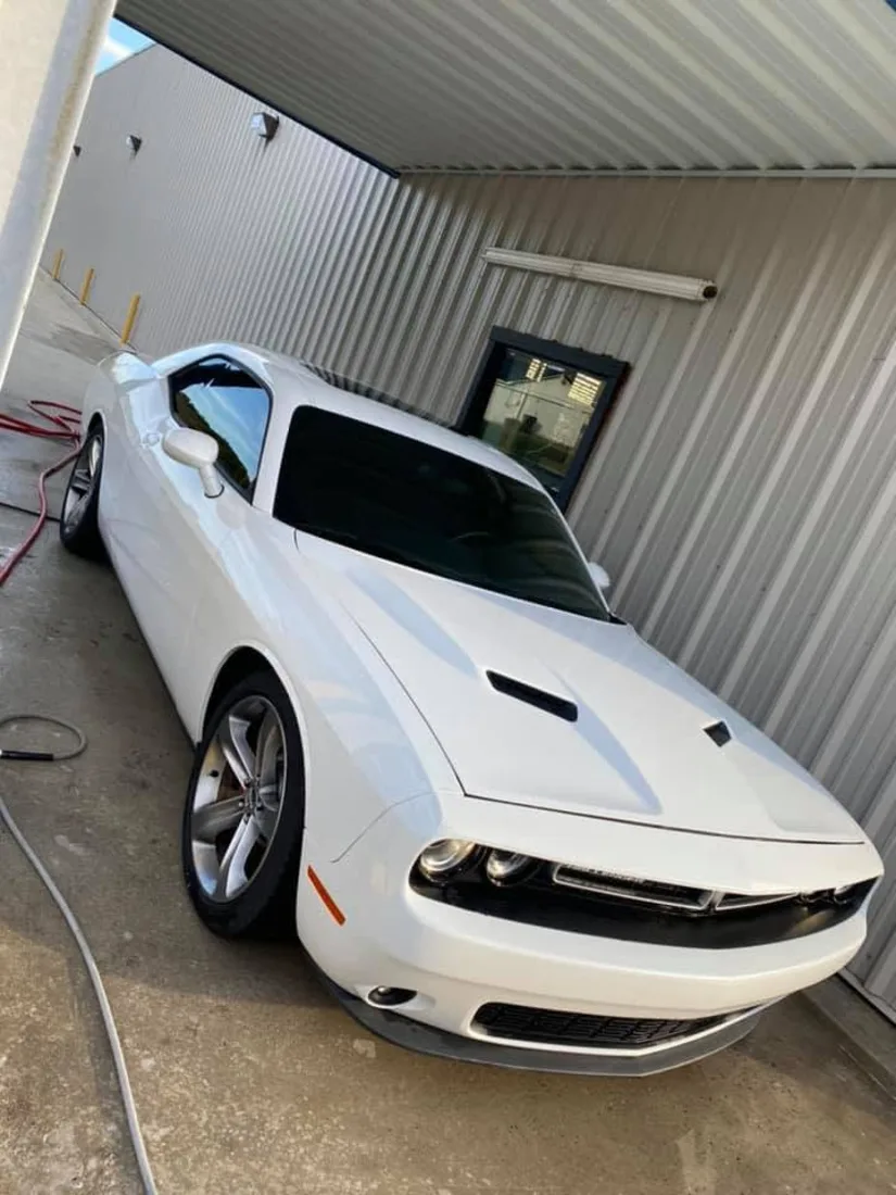 Ceramic-coated white Dodge Challenger gleaming