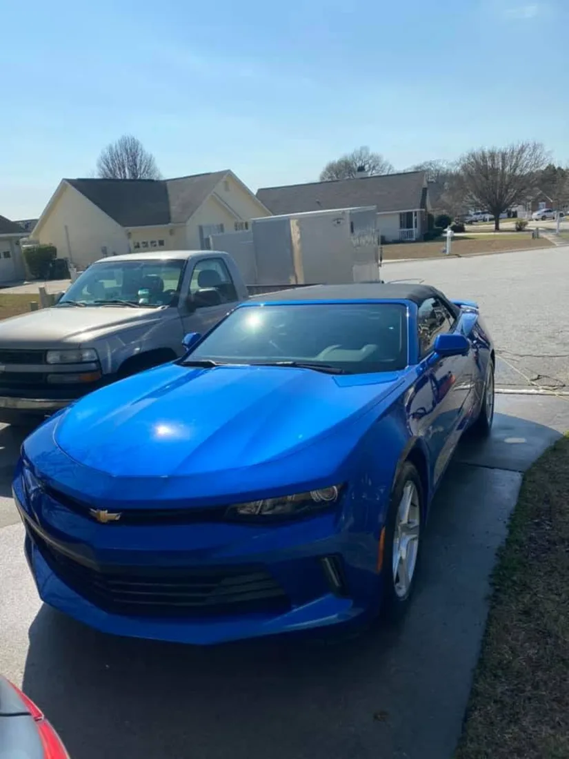 Blue Chevrolet Camaro detailed to a glossy finish